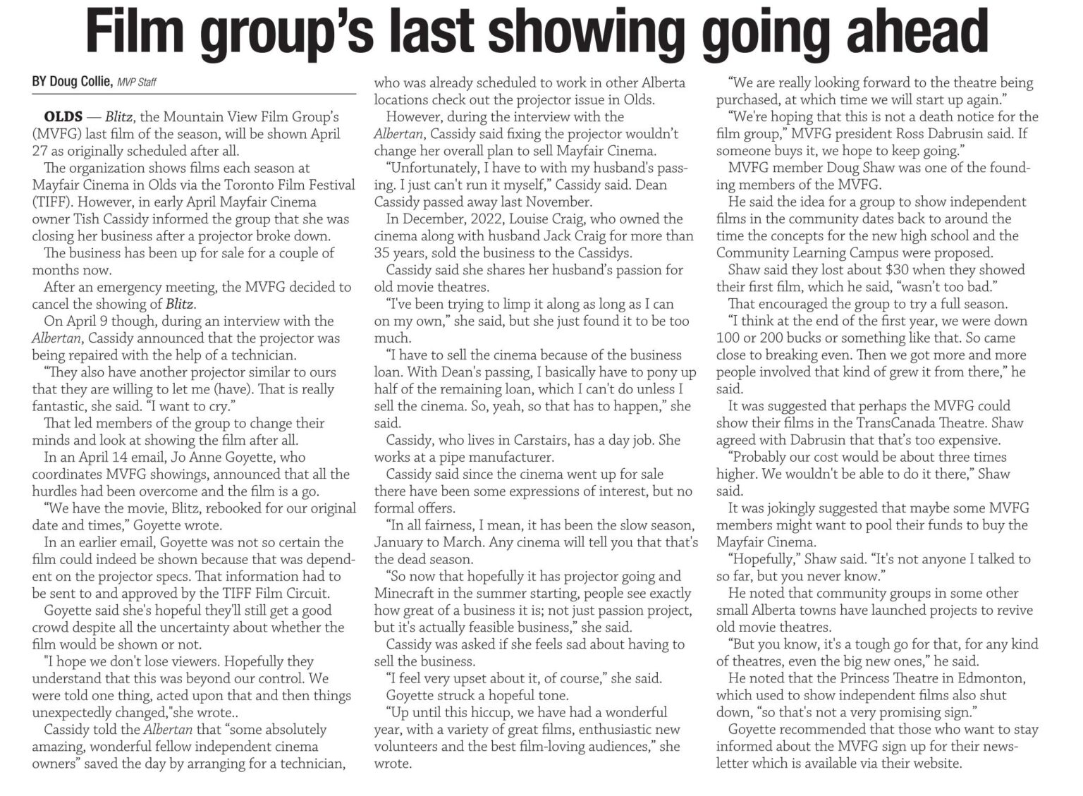 April 15, 2025 article in The Albertan